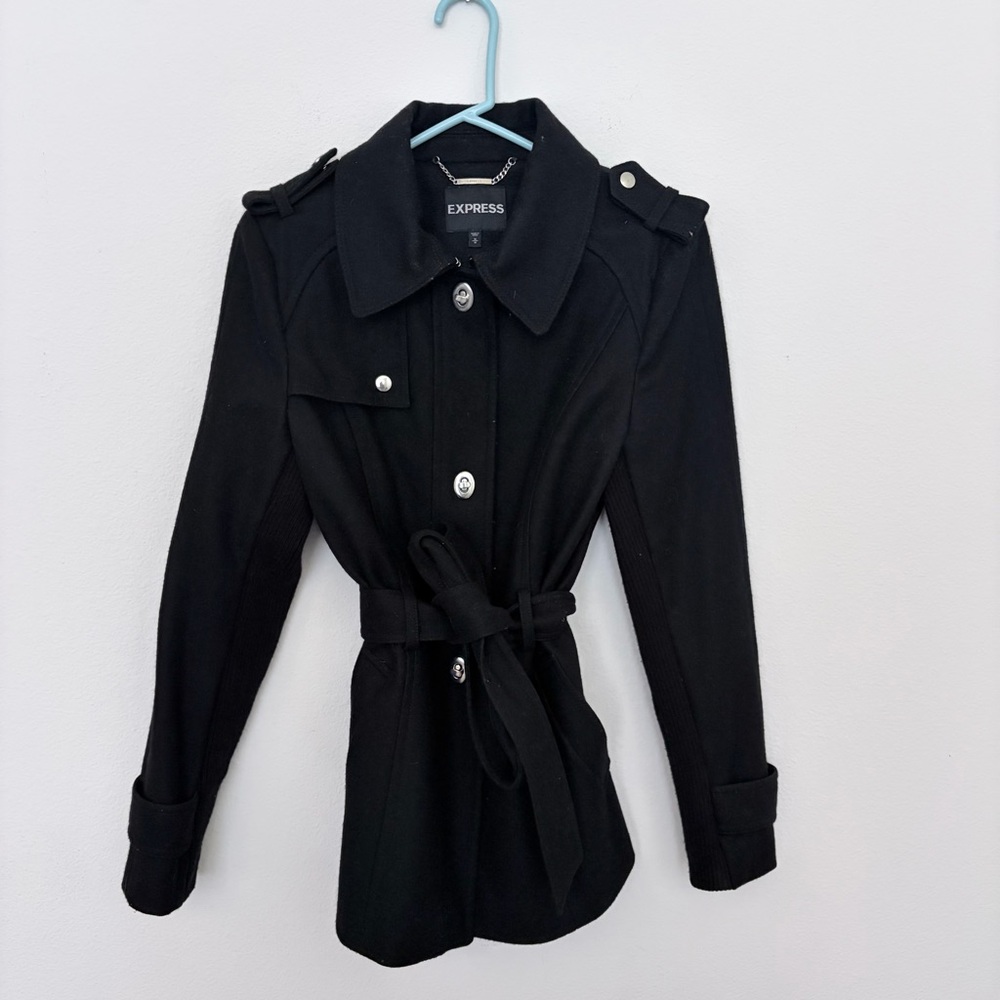 Express Women's Black Trench Coat with Belt